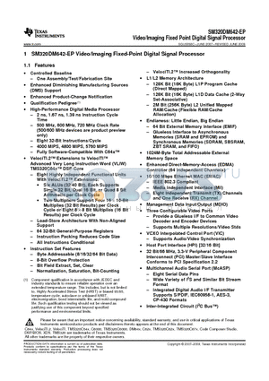 SM320DM642-EP_10 datasheet - Video/Imaging Fixed Point Digital Signal Processor