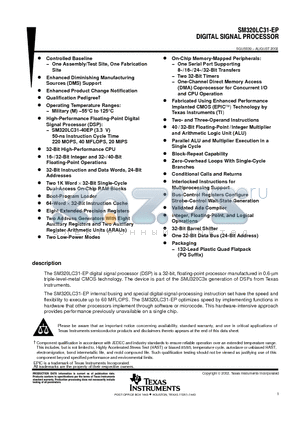 SM320LC31PQM40EP datasheet - DIGITAL SIGNAL PROCESSOR