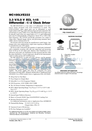 MC100LVE222FAG datasheet - 3.3 V/5.0 V ECL 1:15 Differential 1/2 Clock Driver