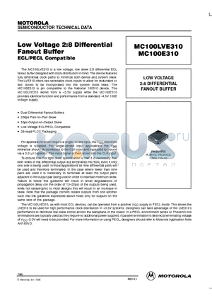 MC100LVE310 datasheet - LOW VOLTAGE 2:8 DIFFERENTIAL FANOUT BUFFER