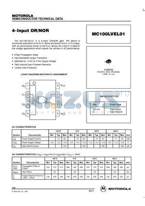 MC100LVEL01 datasheet - 4-Input OR/NOR