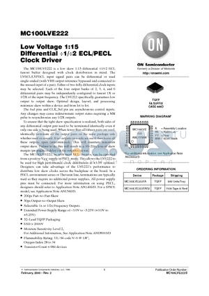 MC100LVE222FA datasheet - Low Voltage 1:15 Differential 12 ECL/PECL Clock Driver