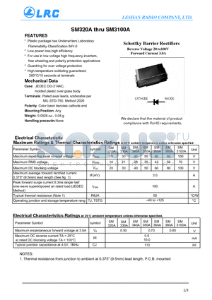 SM330A datasheet - Schottky Barrier Rectifiers Reverse Voltage 20 to100V Forward Current 3.0A