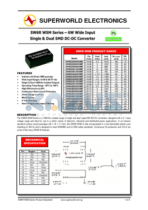 SW6R24S05WSMF datasheet - 6W Wide Input Single & Dual SMD DC-DC Converter