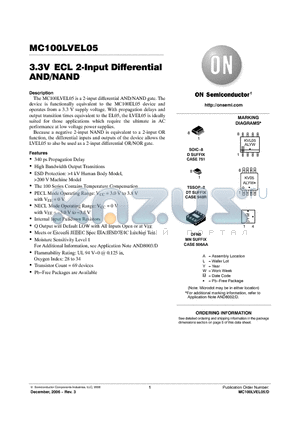 MC100LVEL05DTG datasheet - 3.3V ECL 2-Input Differential AND/NAND