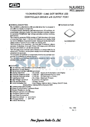 NJU6623FG1 datasheet - 15-CHARACTER 1-LINE DOT MATRIX LCD CONTROLLER DRIVER with OUTPUT PORT