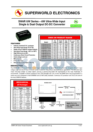 SW6R48D03UWF datasheet - 6W Ultra-Wide Input Single & Dual Output DC-DC Converter