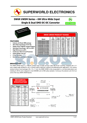 SW6R48D05UWSMF datasheet - 6W Ultra-Wide Input Single & Dual SMD DC-DC Converter