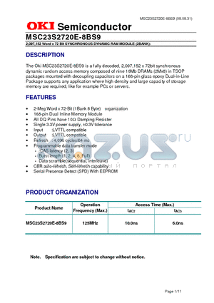 MSC23S2720E datasheet - 2,097,152 Word x 72 Bit SYNCHRONOUS DYNAMIC RAM MODULE (2BANK)