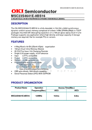 MSC23S4641E datasheet - 4,194,304 Word x 64 Bit SYNCHRONOUS DYNAMIC RAM MODULE (2BANK):