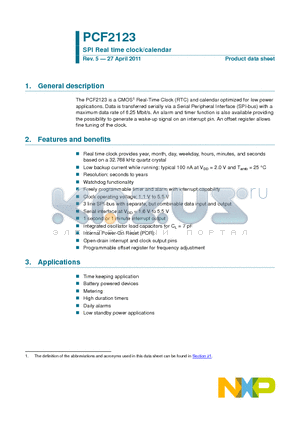 PCF212AA datasheet - SPI Real time clock/calendar Time keeping application