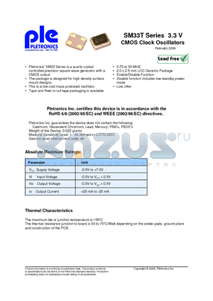 SM3344TV datasheet - SM33T Series 3.3 V CMOS Clock Oscillators