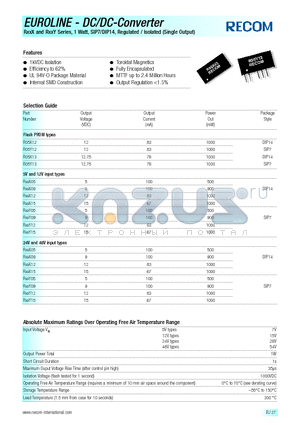 R12X09 datasheet - EUROLINE - DC/DC - CONVERTER