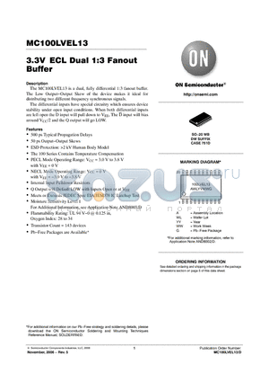 MC100LVEL13DWR2 datasheet - 3.3V ECL Dual 1:3 Fanout Buffer