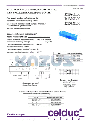 R1329L00 datasheet - HIGH VOLTAGE REED RELAY/ DRY CONTACT