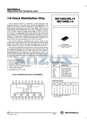 MC100LVEL14 datasheet - 1:5 Clock Distribution Chip