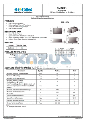 SM340FL datasheet - Voltage 40V 3.0 Amp Schottky Barrier Rectifiers