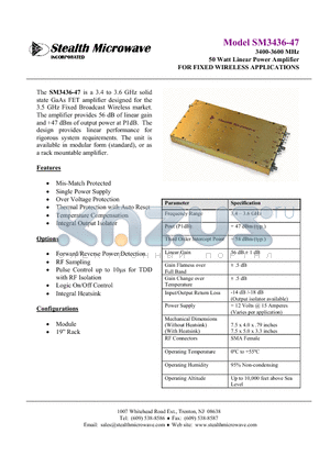 SM3436-47 datasheet - 3400-3600 MHz 50 Watt Linear Power Amplifier