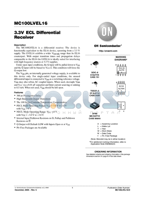 MC100LVEL16DTG datasheet - 3.3V ECL Differential Receiver