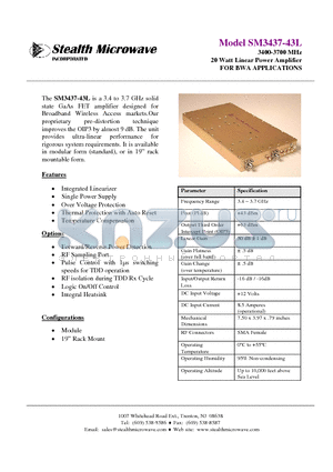 SM3437-43L datasheet - 3400-3700 MHz 20 Watt Linear Power Amplifier