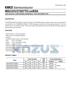 MSC23V27207TD-60BS9 datasheet - 2,097,152-Word x 72-Bit DYNAMIC RAM MODULE : FAST PAGE MODE TYPE