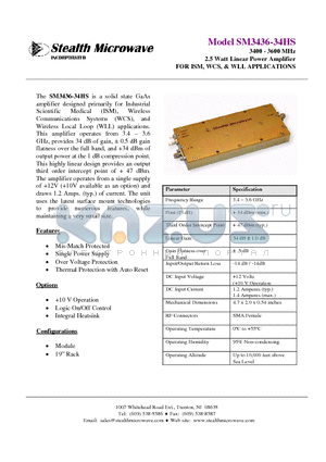 SM3436-34HS datasheet - 3400 - 3600 MHz 2.5 Watt Linear Power Amplifier