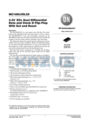 MC100LVEL29DW datasheet - 3.3V ECL Dual Differential Data and Clock D Flip−Flop With Set and Reset
