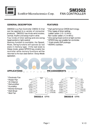 SM3502-A datasheet - FAN CONTROLLER