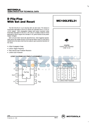 MC100LVEL31 datasheet - D Flip-Flop With Set and Reset