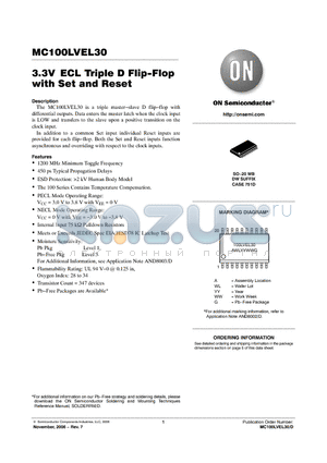 MC100LVEL30DWG datasheet - 3.3V ECL Triple D Flip−Flop with Set and Reset