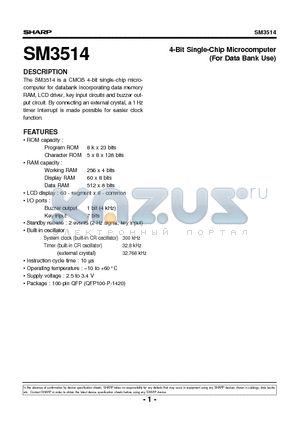 SM3514 datasheet - 4-Bit Single-Chip Microcomputer(For Data Bank Use)