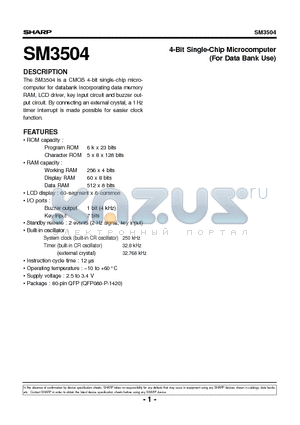 SM3504 datasheet - 4-Bit Single-Chip Microcomputer(For Data Bank Use)