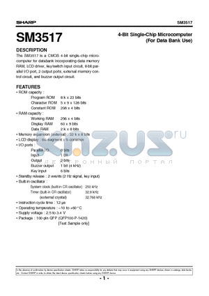 SM3517 datasheet - 4-Bit Single-Chip Microcomputer(For Data Bank Use)