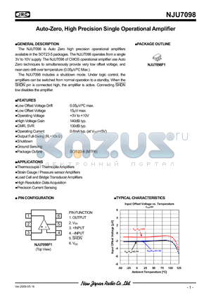 NJU7098 datasheet - Auto-Zero, High Precision Single Operational Amplifier