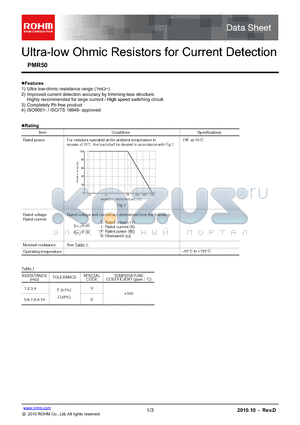 PMR50HZPFV4L00 datasheet - Ultra-low Ohmic Resistors for Current Detection