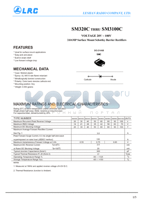 SM350C datasheet - VOLTAGE 20V ~ 100V 3.0AMP Surface Mount Schottky Barrier Rectifiers