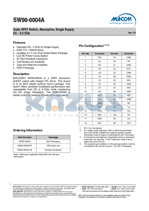 SW90-0004ATR datasheet - GaAs SP6T Switch, Absorptive, Single Supply DC - 4.0 GHz