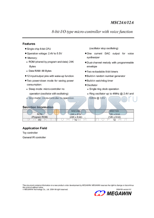 MSC24A datasheet - 8-bit I/O type micro-controller with voice function