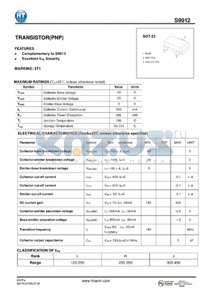 S9012 datasheet - TRANSISTOR(PNP)