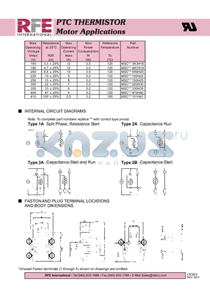 MSC2A220H30 datasheet - PTC THERMISTOR Motor Applications
