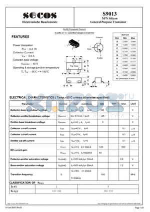 S9013 datasheet - General Purpose Transistor