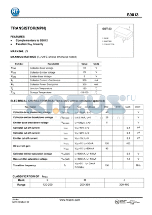 S9013 datasheet - TRANSISTOR(NPN)