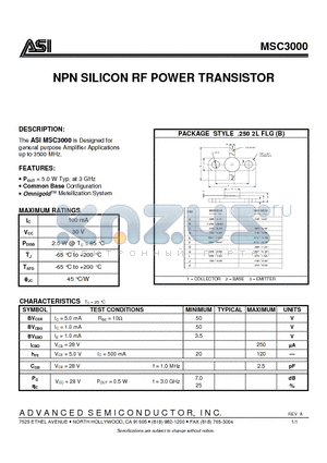 MSC3000 datasheet - NPN SILICON RF POWER TRANSISTOR