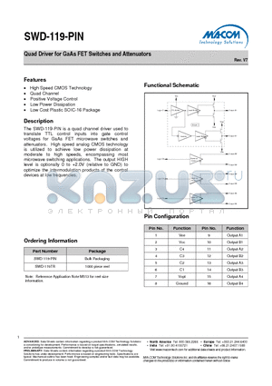 SWD-119TR datasheet - Quad Driver for GaAs FET Switches and Attenuators
