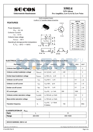 S9014 datasheet - Low Level & Low Noise