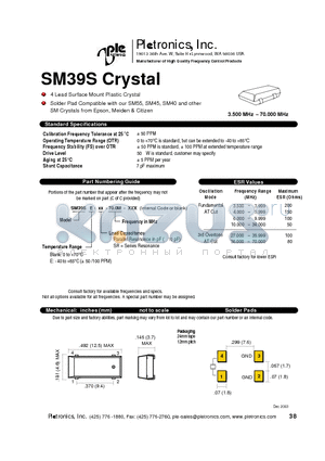 SM39S-10 datasheet - 4 Lead Surface Mount Plastic Crystal