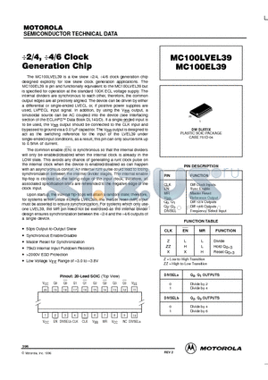 MC100LVEL39 datasheet - 2/4,4/6 Clock Generation Chip