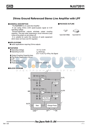 NJU72011 datasheet - 2Vrms Ground Referenced Stereo Line Amplifier with LPF