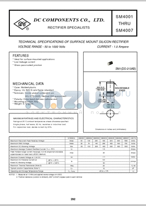 SM4001 datasheet - TECHNICAL SPECIFICATIONS OF SURFACE MOUNT SILICON RECTIFIER