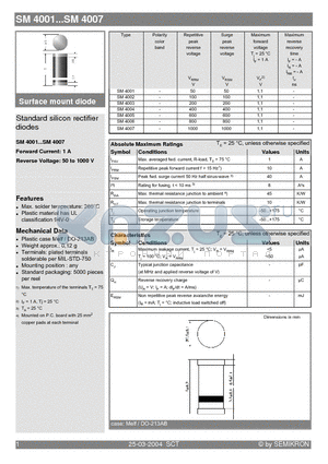 SM4001 datasheet - Standard silicon rectifier diodes